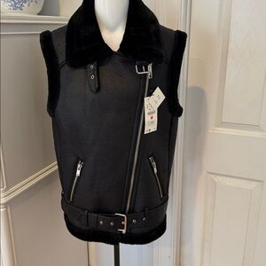 Black Faux Leather Vest with Belt